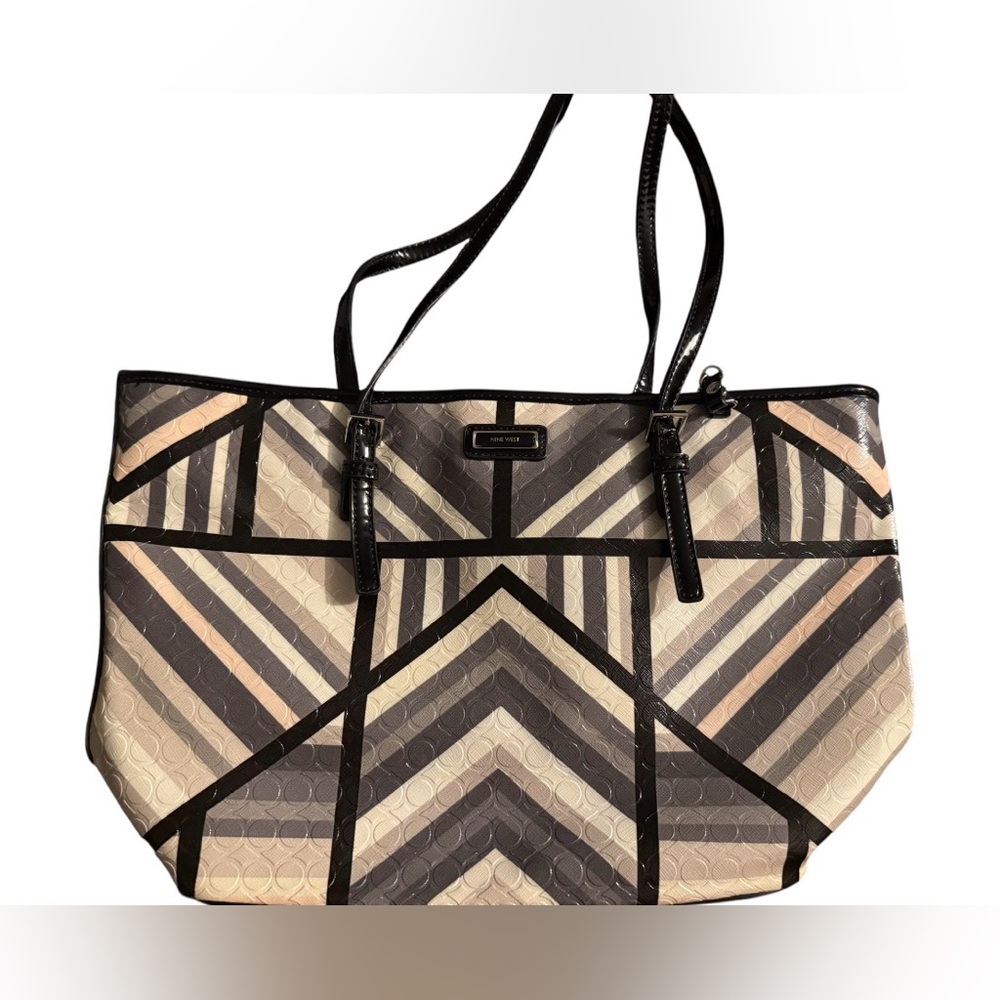 Nine West Black and Cream Geometric Tote